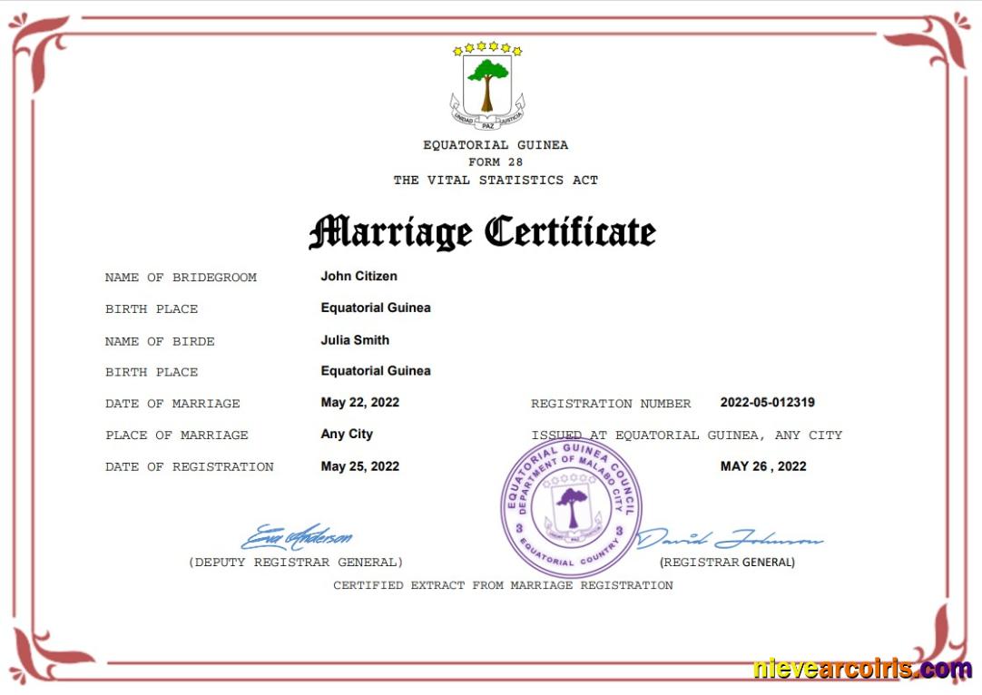 Equatorial Guinea marriage certificate